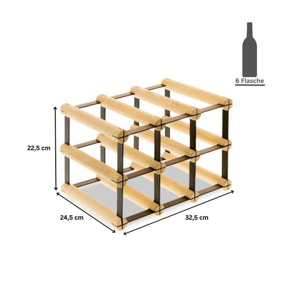 PROREGAL Modulares Weinregal Vinotega Mod Metal HxBxT 22,5 x 32,5 x 24,5 cm 3 x 2 Flaschen Massives Kiefernholz Natur