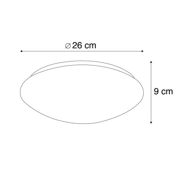 Skizze einer Deckenleuchte mit Durchmesser 26 cm und Höhe 9 cm