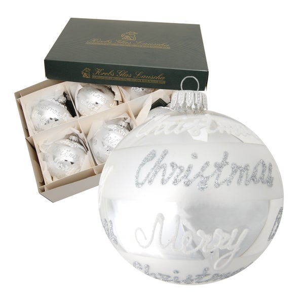 Silber 8cm Glaskugel mundgeblasen und handdekoriert , 6 Stck., Weihnachtsbaumkugeln, Christbaumschmuck, Weihnachtsbaumanhänger