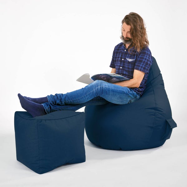 Green Bean Sitzsack-Hocker 40x40x40cm mit EPS-Perlen Füllung - Fußhocker Fußkissen Sitz-Pouf für Sitzsäcke - Bodenkissen für Kinder und Erwachsene - Fußablage Sitzkissen Sitzhocker Dunkelblau
