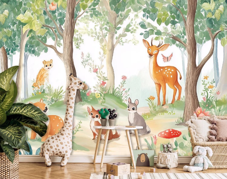 Fototapete Kinderzimmer Wald Tiere Vlies Tapete 350x250 cm