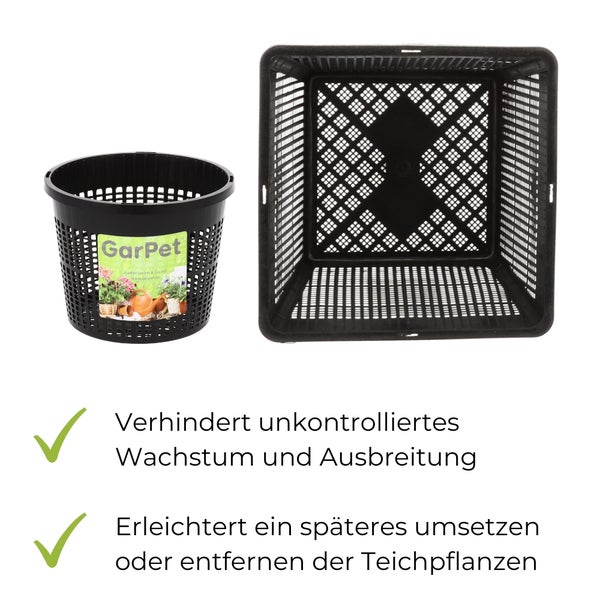 Zwei Pflanzkörbe aus Kunststoff für den Gartenteich