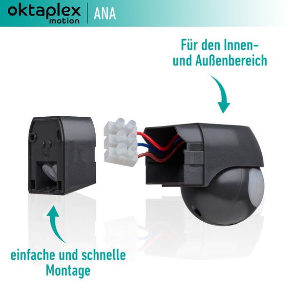 Oktaplex Ana Bewegungsmelder anthrazit schwenkbar 180° 12m IP44 Aufputz-Sensor