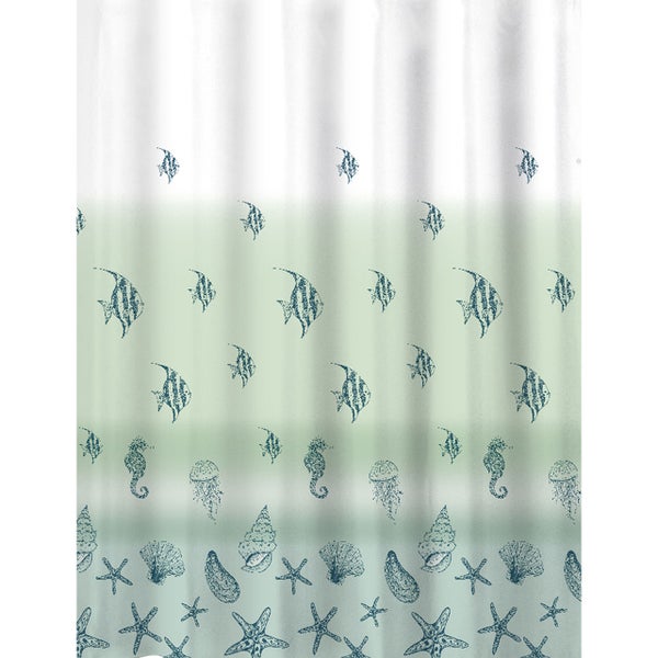Duschvorhang mit Fisch-, Seepferdchen-, Quallen-, Muschel- und Seesternmotiven für das Badezimmer
