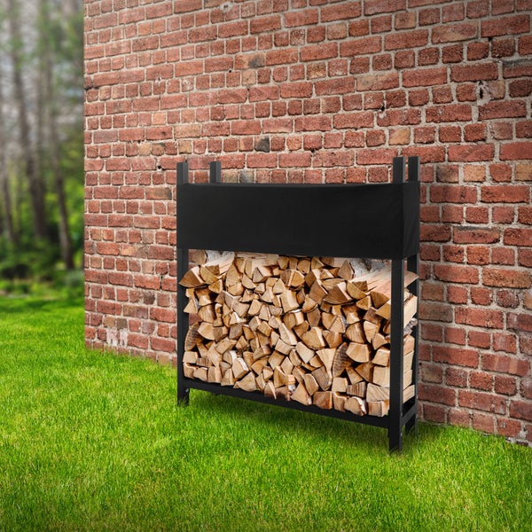 ML-Design Metall Kaminholzregal mit Abdeckung, 113x25x115cm, Anthrazit, Stahl, Stapelhilfe Außen mit Schutzhülle, Garten Kaminholzunterstand 0,5m³/1 SRM, Feuerholzregal Brennholzregal Kaminholzständer