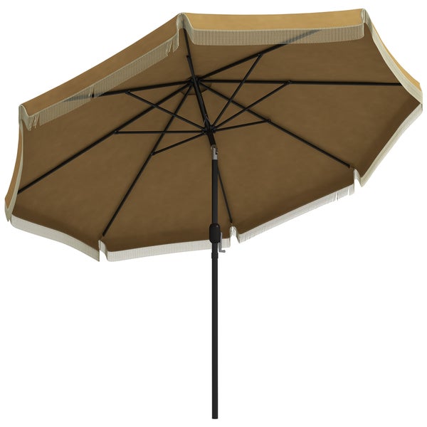 Outsunny Sonnenschirm, Terrassenschirm mit Fransen, neigbarer Strandschirm mit 8 Rippen, für Garten, Balkon, Ø265 cm, Polyester, Stahl, Khaki