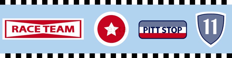 ESTAhome Tapetenbordüre Rennteam-Embleme Himmelblau - 13,25 cm x 5 m - 174901