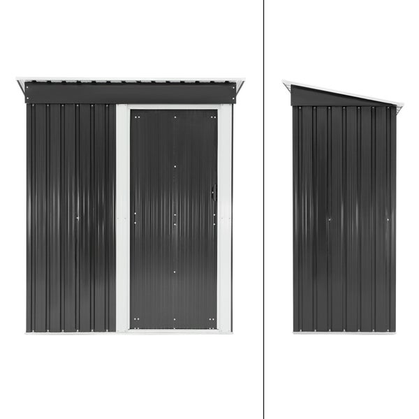 ML-Design Metall Gerätehaus M mit Pultdach, Schiebetür und Fundament, 2,1 m³, 150x184x76 cm, Dunkelgrau, Geräteschuppen aus Stahl, Geräumiges Gartenhaus Outdoor, Garten Schuppen klein Geräteschrank