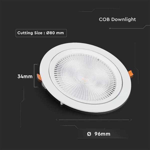 COB Downlight mit den Maßen 96 mm Durchmesser und 34 mm Höhe