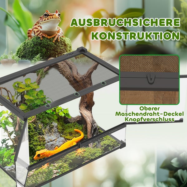 Terrarium mit Ausbruchschutz, Drahtdeckel und Knopfverschluss