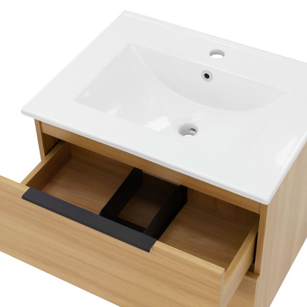 ML-Design Badmöbel-Set 3-teilig, Spiegel 60x60 cm, Unterschrank 60x46,5x53,5 cm, MDF, Braun, Waschbecken 61cm, Keramik, Weiß, modern, Waschtisch, Badezimmermöbel, Badezimmer Möbel, viel Stauraum