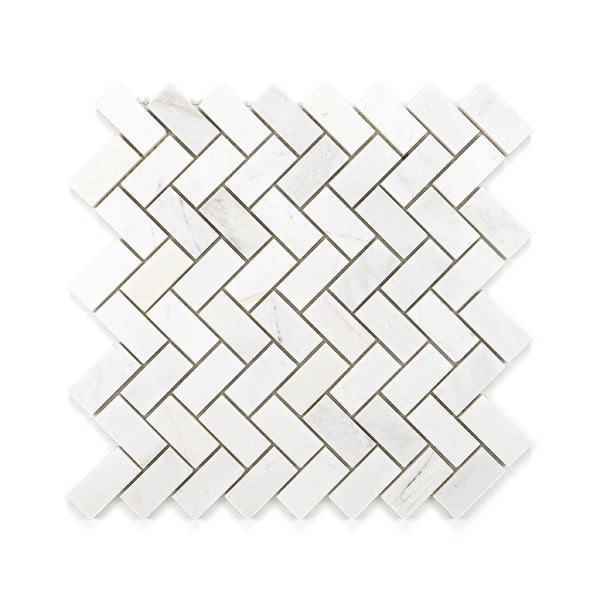 Mosaikfliese aus Naturstein in Fischgrätoptik auf Netz verklebt für Wand und Boden