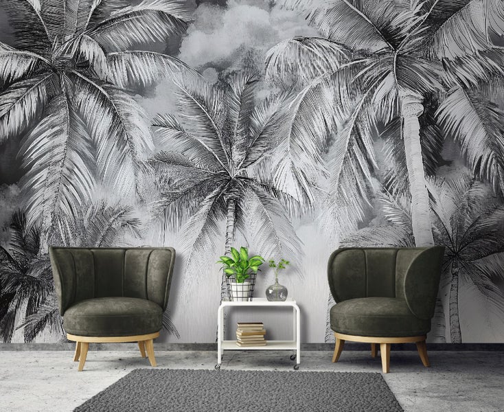 Fototapete Palmen Schwarz Weiß Wohnzimmer Vlies Tapete 250x175 cm