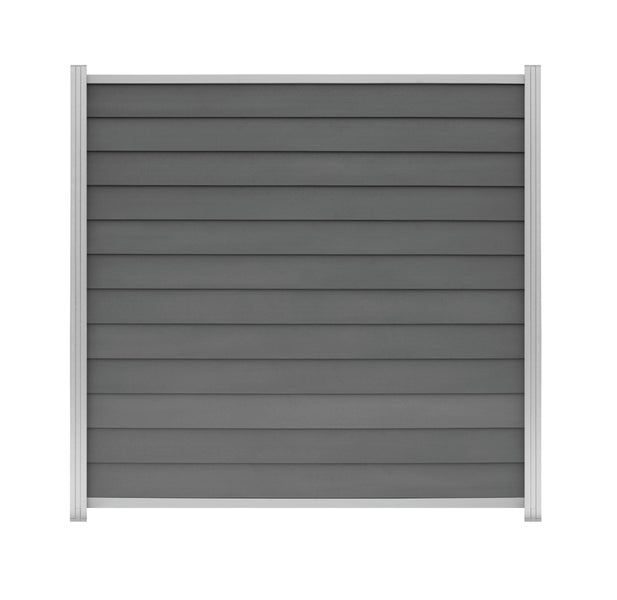 GartenLand WPC Zaun Schwedenprofil ca. 180 x 180 cm Sichtschutz Steckzaun Schiefergrau Aluminium Silber Ohne Pfosten