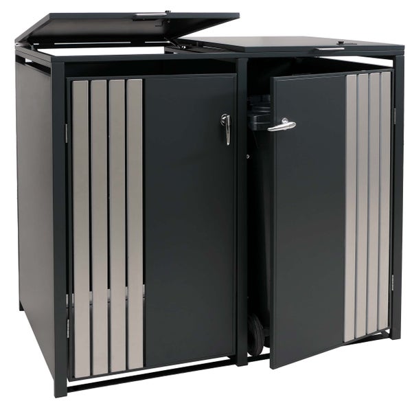 Doppel Mülltonnenbox mit zwei Türen und zwei Deckeln