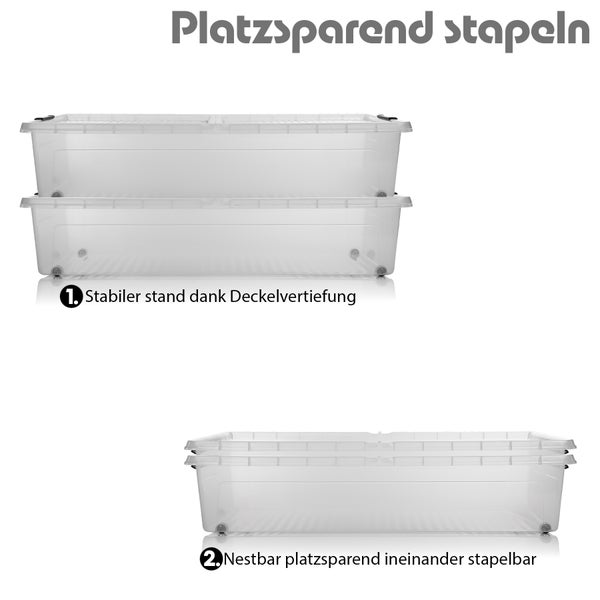 BigDean 2 Stück Unterbett Aufbewahrungsbox 32 L luftdicht & mit Rollen aus widerstandsfähigem Kunststoff – Unterbettkommode für Kleidung, Spielzeug u.v.m – Aufbewahrungsbox Made in Europe