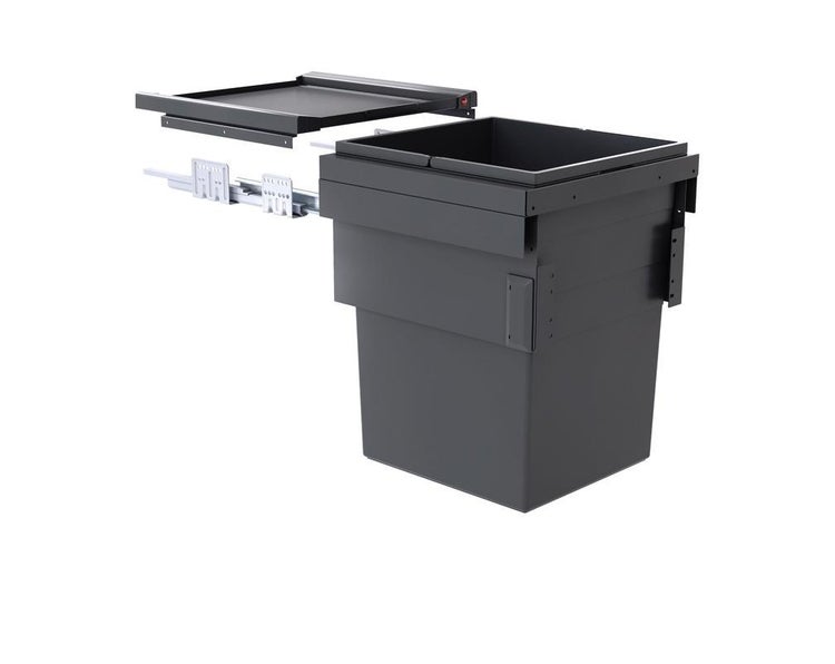 Einbaumülleimer für die Küche mit einem großen Abfallbehälter, Deckel und Vollauszug-Schienen.