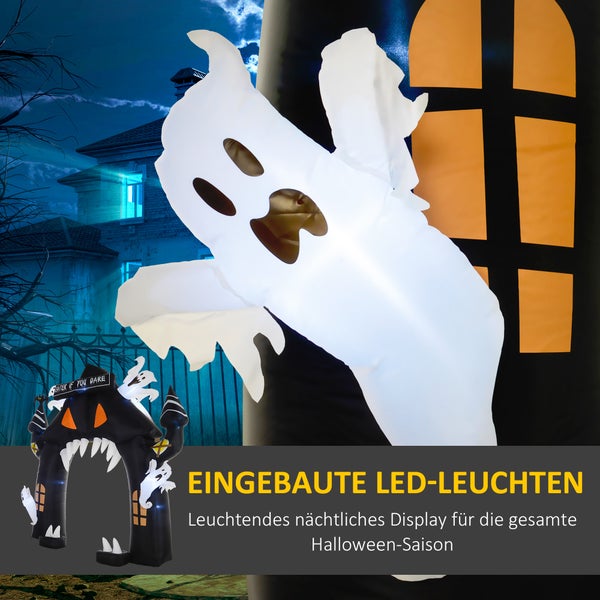 Outsunny Halloween aufblasbarer Bogen, Halloween Dekoration, 300 cm Große Halloween-Deko mit LED-Beleuchtung, Partydekoration für Innen- & Außenbereiche
