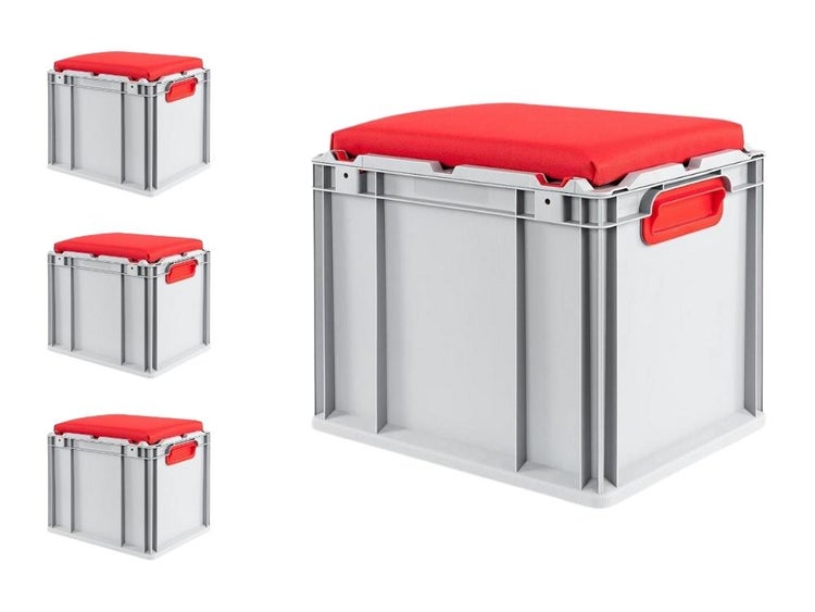 PROREGAL SparSet 4 x Eurobox NextGen Seat Box Rot HxBxT 36,5 x 30 x 40 cm 30 Liter Griffe Geschlossen Eurobehälter Sitzbox Transportbox