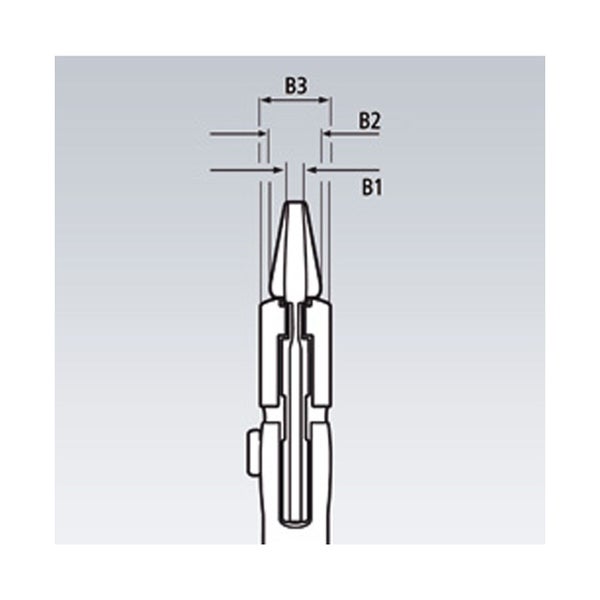 Abmessungen einer Zange mit Markierungen B1, B2 und B3