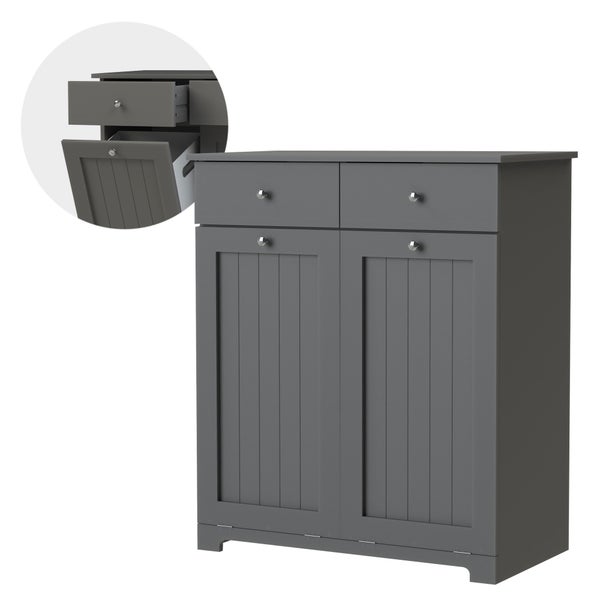 ML-Design Wäscheschrank mit 2 ausklappbaren Wäschesäcken, Grau, 75x37x90 cm, Wäschesammler mit 2 Schubladen, viel Stauraum, Wäschebox MDF, Wäschekorb Wäschetruhe Badezimmerschrank Badschrank Badmöbel