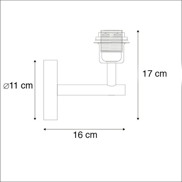 Technische Zeichnung einer Wandleuchte mit den Maßen 11 cm, 16 cm und 17 cm.