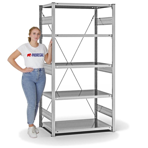 PROREGAL Fachbodenregal Stecksystem T-Profil Heavy-Duty Grundregal HxBxT 200 x 100 x 60 cm 5 Ebenen Fachlast 330 kg Einseitig Nutzbar Verzinkt
