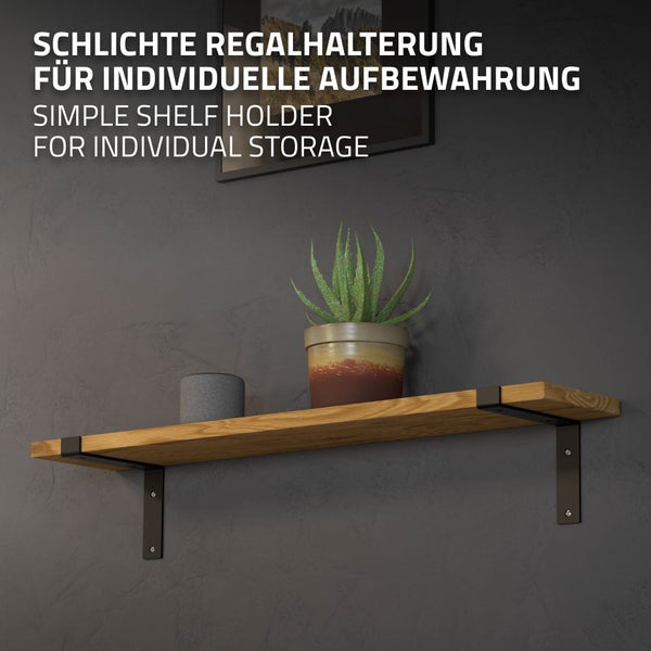 ML-Design 2 Stück Regalhalterung 20x4x14,5 cm, Schwarz, Metall, 8 Zoll Regalhalterungen, Industrielle Regalwinkel, Regalträger für Wandmontage, 90 Grad Wandhalterung, L-Form Wandregal, inkl. Schrauben