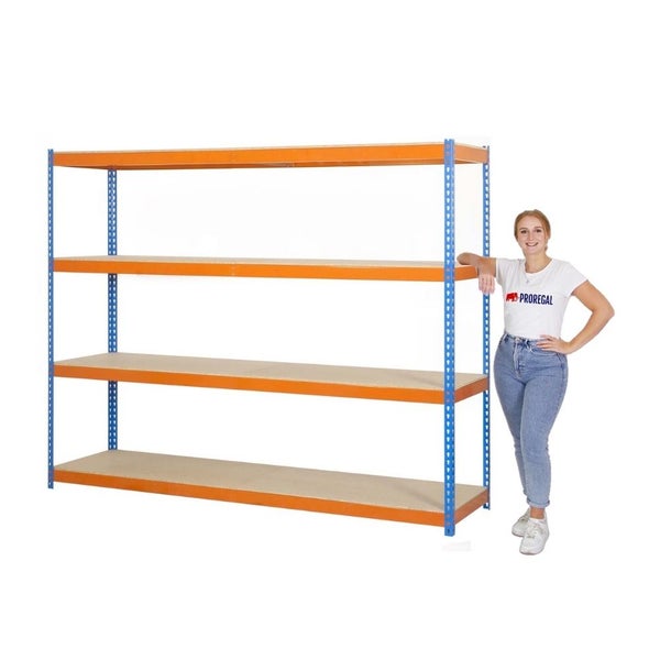 PROREGAL Schwerlastregal Big Wood Yeti Four HxBxT 200 x 180 x 45 cm Fachlast 400 kg Blau-Orange