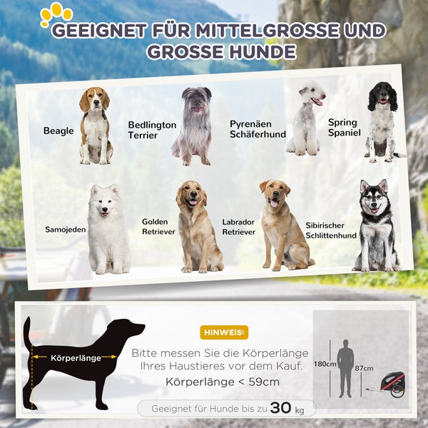 PawHut Fahrradanhänger, 145L x 80B x 87H cm, Metall, Oxford-Gewebe, Schwarz+Rot