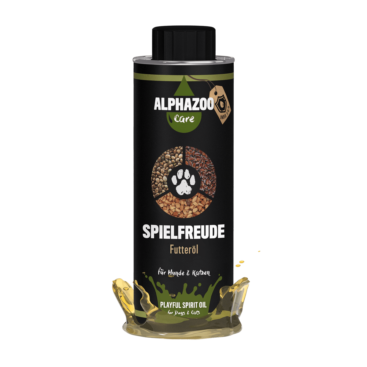 ALPHAZOO Spielfreude Futteröl 250ml für Hunde und Katzen I Öl für Agility und Bewegung