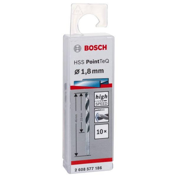 Bosch 10x HSS PointTeQ DIN 338 1,8 x 22 x 46 mm - 2608577186