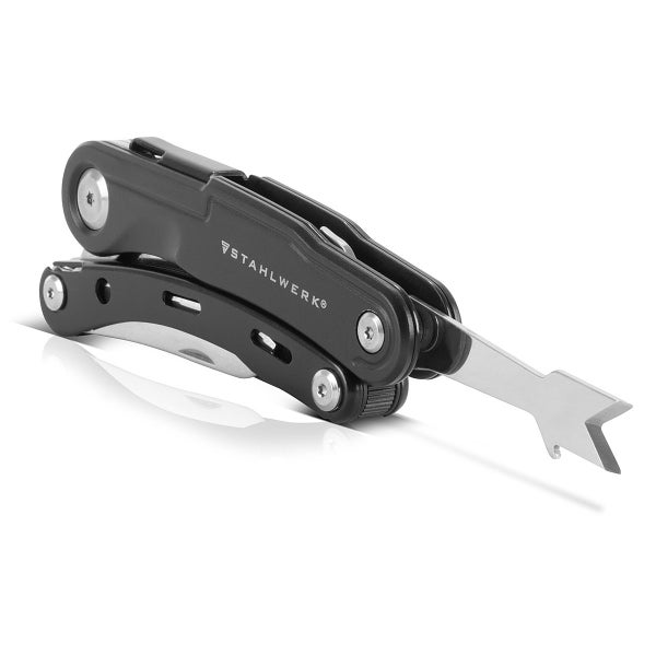 Stahlwerk Multifunktionswerkzeug mit ausklappbaren Werkzeugen und schwarzem Griff.