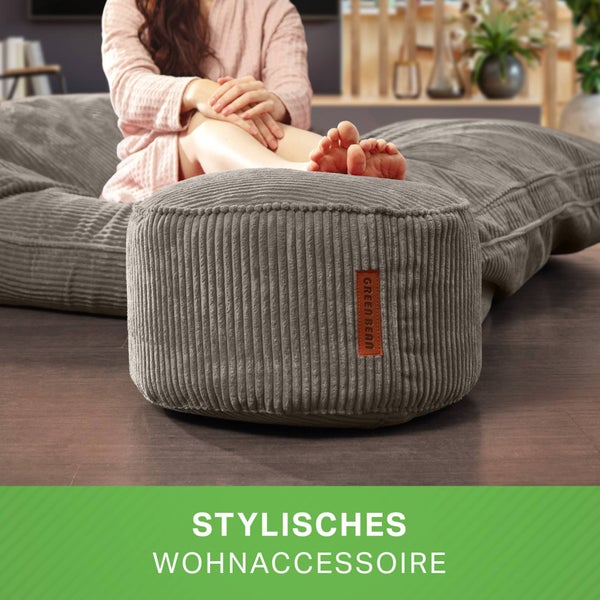 Green Bean Pouf-Kissen 45x25cm mit EPS-Perlen Füllung & Cordstoff Bodenkissen Liegekissen Sitzkissen Sitzhocker Sessel Kinder Erwachsene Stoff Hocker Ablage Anthrazit