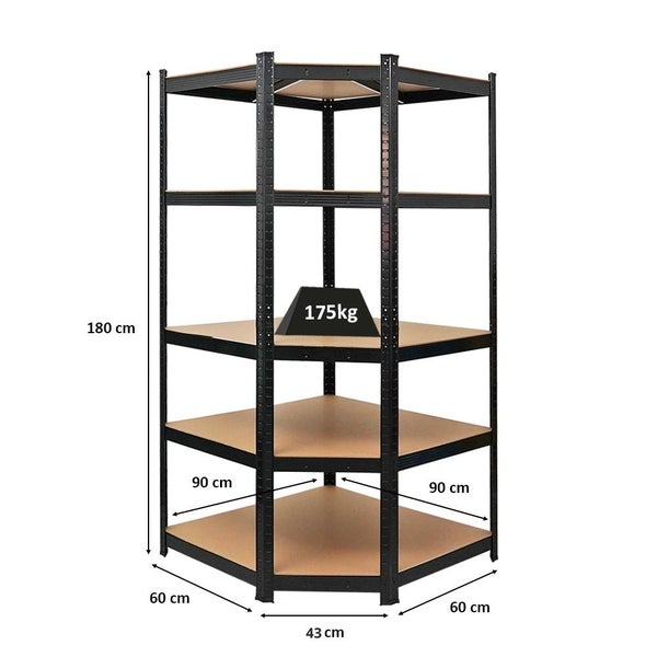 PROREGAL Eckregal Ragnar für Gesamtlast 875 kg HxBxT 180 x 90 x 60 Schwarz Kellerregal Steckregal Garagenregal Lagerregal
