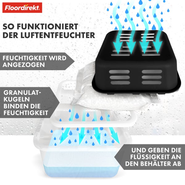 FLOORDIREKT Luftentfeuchter im 4er Set - Nachfüllbare & wiederverwendbare Raumentfeuchter - Kuki - Schwarz