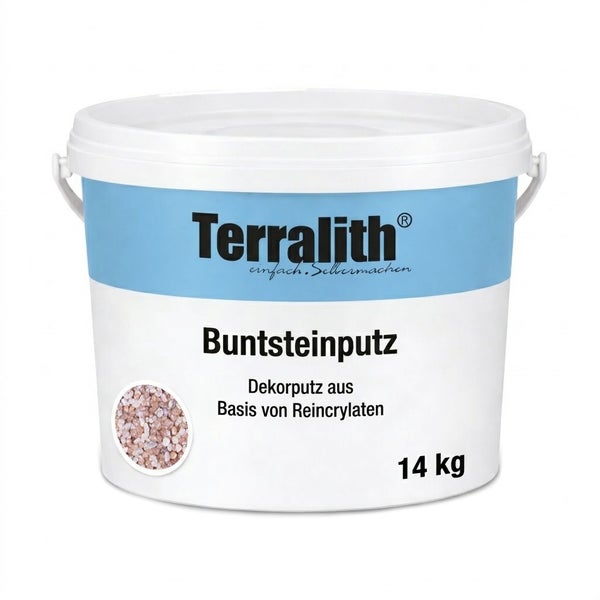 Terralith Buntsteinputz 14 kg Eimer, Dekorputz auf Reinacrylatbasis für Fassaden und Innenwände.