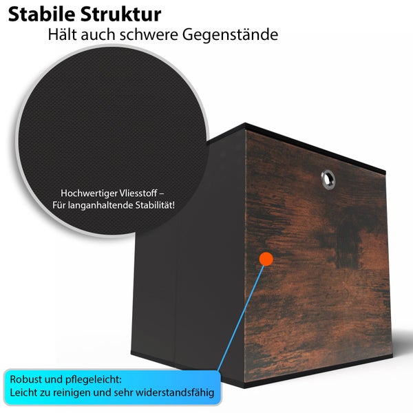 Faltbare Aufbewahrungsbox aus robustem Vliesstoff mit stabiler Struktur und Grifföse für Regale.