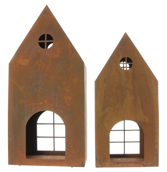 FRANK FLECHTWAREN | Haus Rost, 2er Set, METALL, 21 x 10,5 x 45 cm, 26 x 13 x 55 cm
