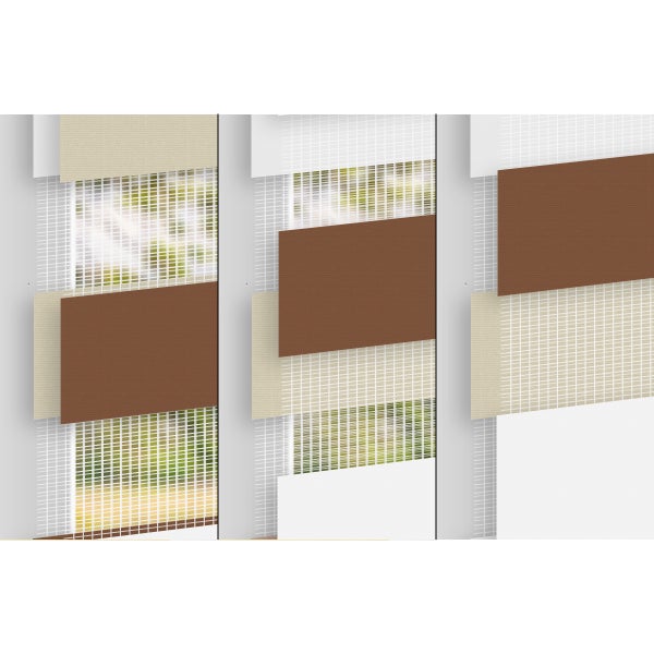ECD Germany Doppelrollo 70 x 150 cm - Weiß-Beige-Braun - Klemmfix - Duo-Rollo - Ohne Bohren - mit Klemmträgern - Sonnen- und Sichtschutz - Befestigungsmaterial - Seitenzugrollo Verdunklungsrollo