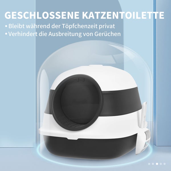 PawHut Katzentoilette, 52L x 41B x 38H cm, Kunststoff, Weiß+Schwarz