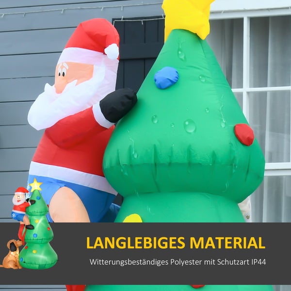 HOMCOM Aufblasbarer Weihnachtsbaum mit Weihnachtsmann und dem Hund, 123 x 85 x 180 cm, Polyester, Grün