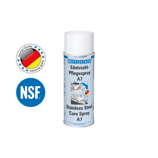 WEICON Edelstahlpflege-Spray A7 | kraftvolle Reinigung sowie Schutz und Pflege von Edelstahl im Lebensmittelbereich | 400 ml | farblos, transparent
