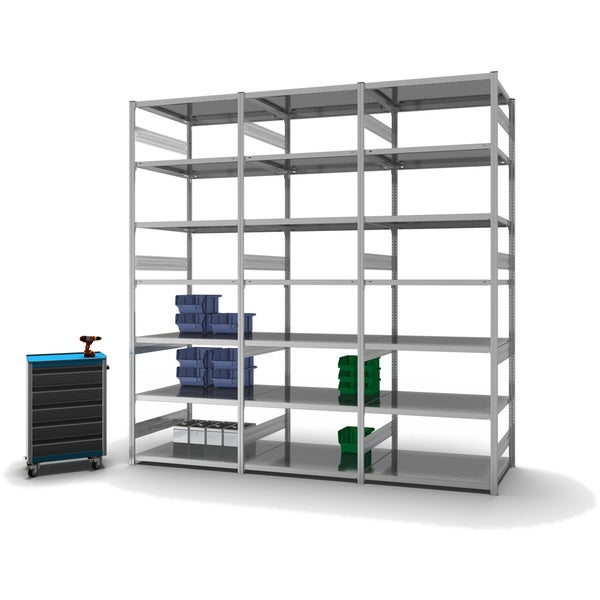 PROREGAL Fachbodenregal Stecksystem T-Profil Heavy-Duty Grundregal HxBxT 300 x 100 x 80 cm 7 Ebenen Fachlast 330 kg Beidseitig Nutzbar Verzinkt