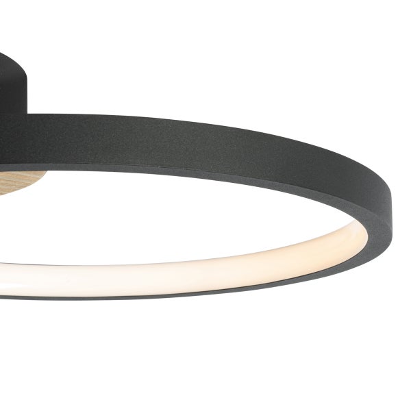 Moderne runde LED Deckenleuchte mit Ring Design und Holzoptik Detail