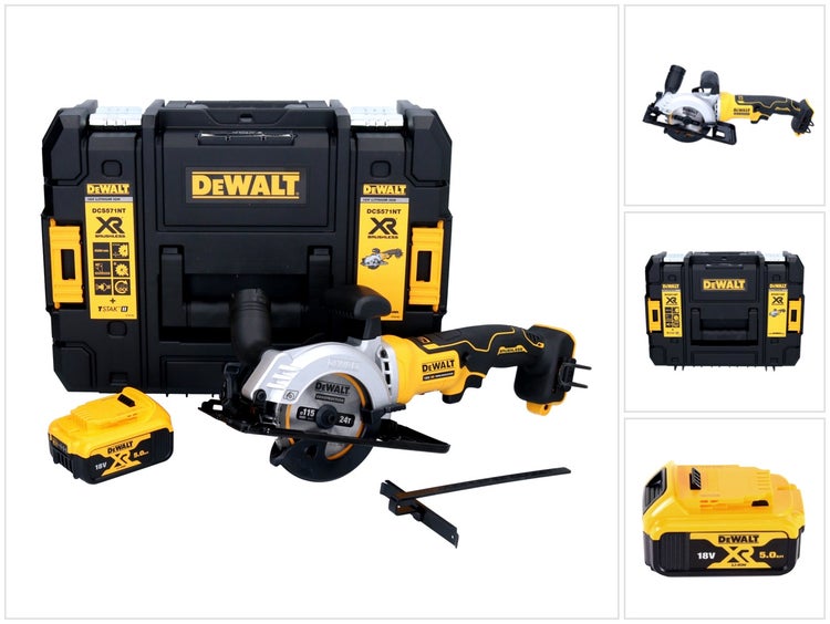 DeWalt Akku-Handkreissäge 18V DCS571 mit TSTAK-Box, Akku und Zubehör im Überblick.