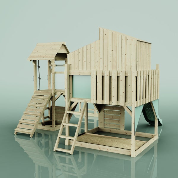 Spielhaus aus Holz mit Rutsche, Sandkasten und Leiter für den Garten