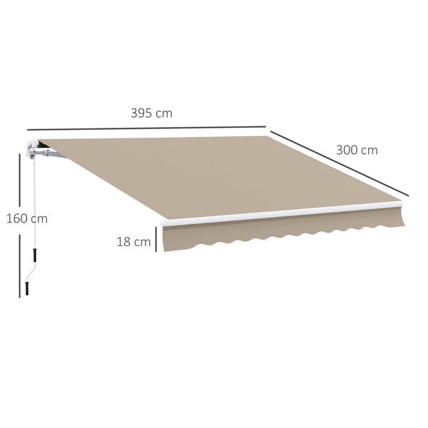 Outsunny Gelenkarmmarkise, Verstellbare Klemmmarkise, 3,95 x 3m, 100% Polyester (280g/m²), Aluminium , Beige