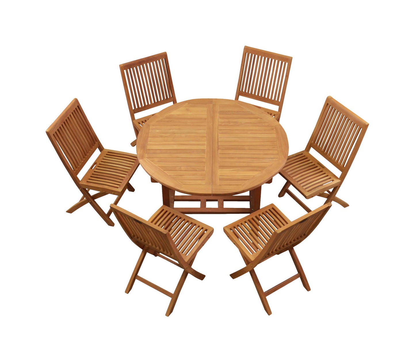 Teak Sitzgruppe im Set 6 Klappstühle 1 Tisch ausziehbar 120 x 75 cm für Garten und Terrasse