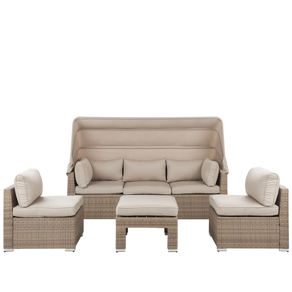Lounge Set mit Tisch 5-Sitzer COCCOLIA modular Polyrattan Beige